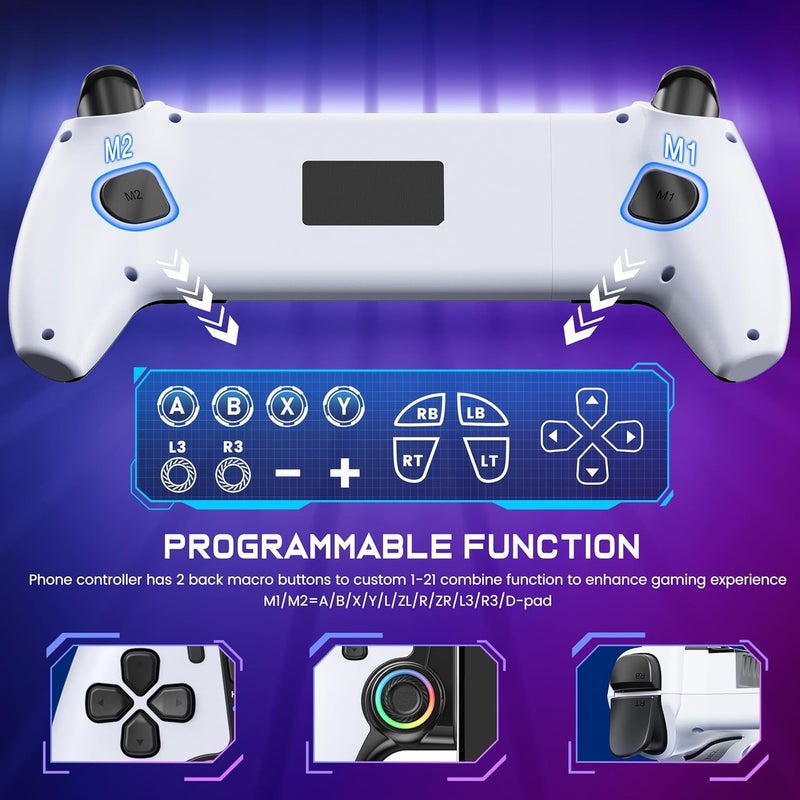 KICKDOT Wireless Phone Controller for iPhone/Android/Switch 1/2/OLED/iPad Mini With Hall Joystick, LED Mobile Gaming Controller for iOS Support Xbox, Steam Link, GeForce Now, Arcade,Roblox,PlayStation 3 Skins - Image 5
